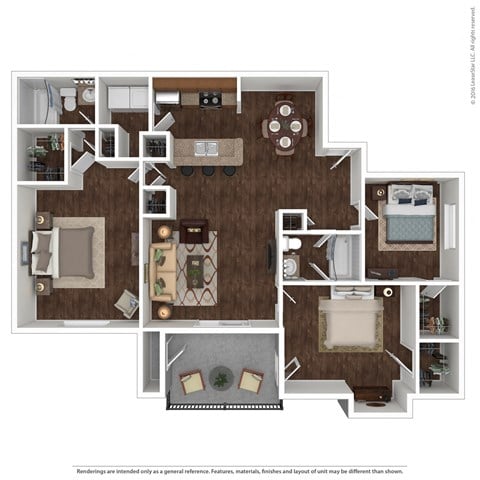 Floor plan for 3 beds, 2 baths, 1250 sqft